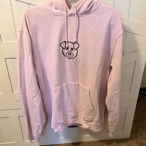 Pink Hoodie with Embroidered Pig Design